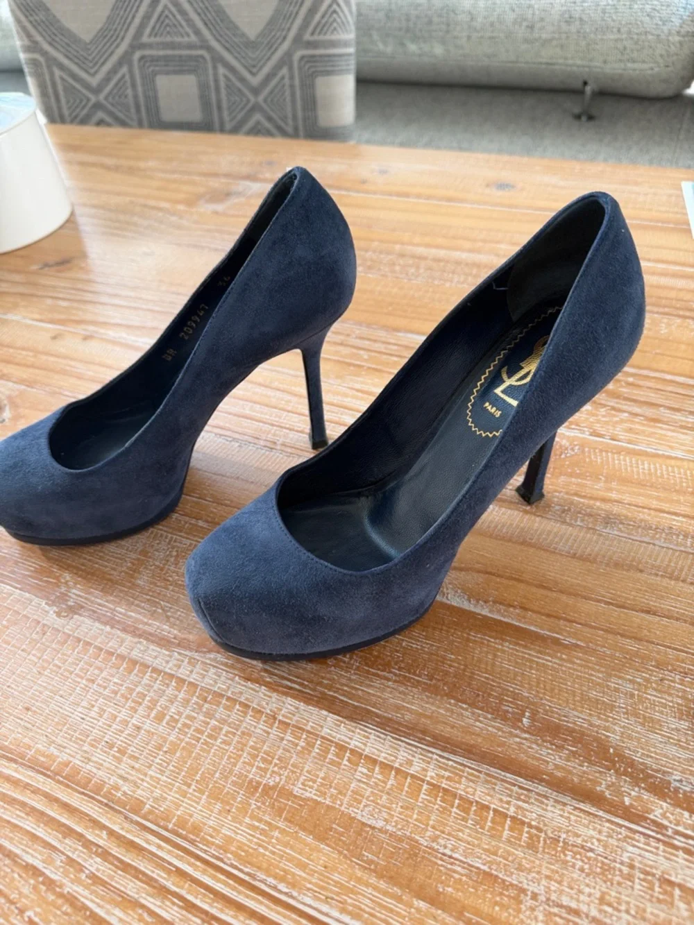 YSL Yves Saint Laurent Navy Suede Platform Pumps | Size 36 - Picture 3 of 11